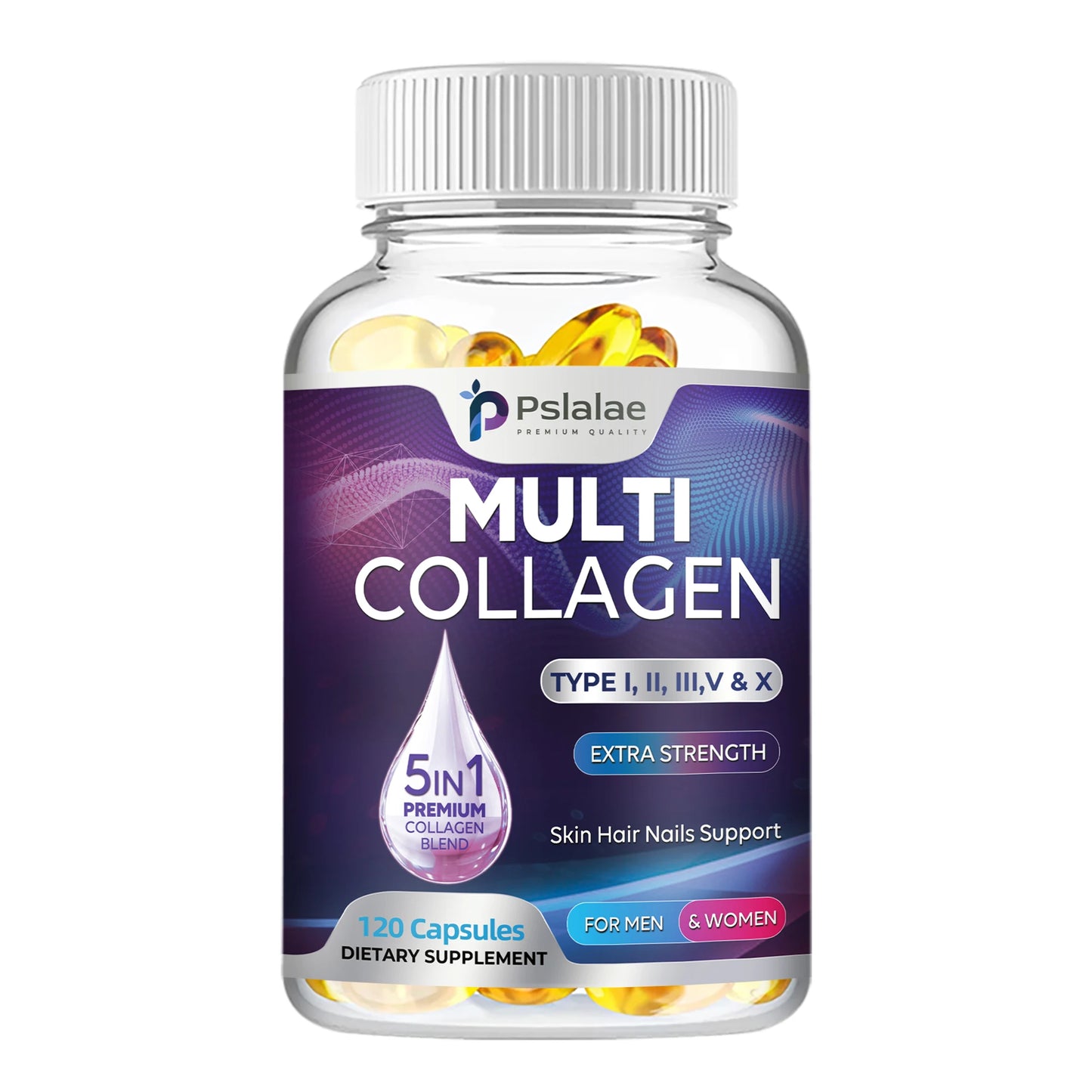 Multiple Collagen Complex - Types I, II, III, V, and X - Hair, Skin, Nail, Bones, Joint Health Support - 120 Capsules