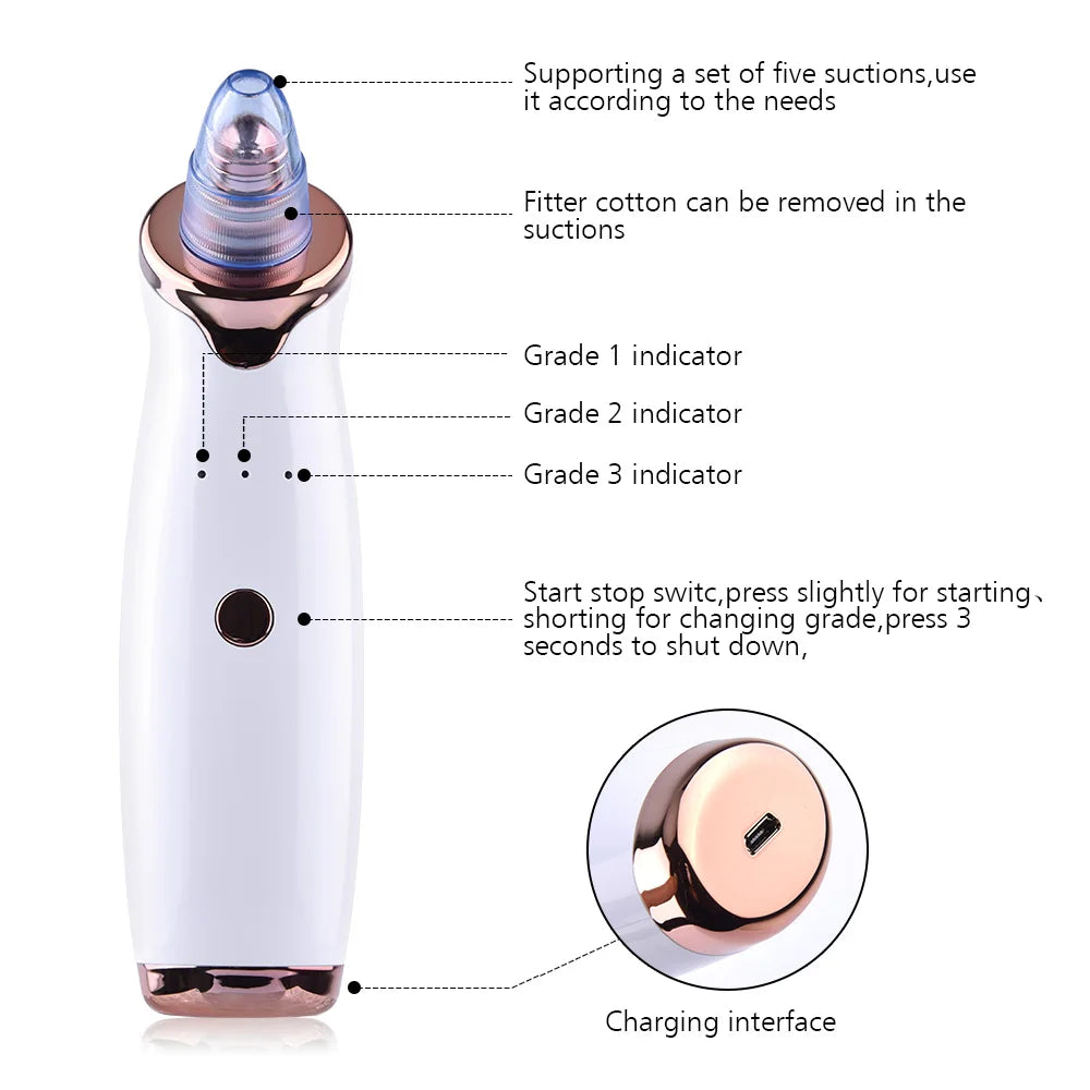 Blackhead Remover Nose T Zone Pore Vacuum Acne Pimple Removal Vacuum Suction Tool Facial Diamond Dermabrasion Machine Face Clean