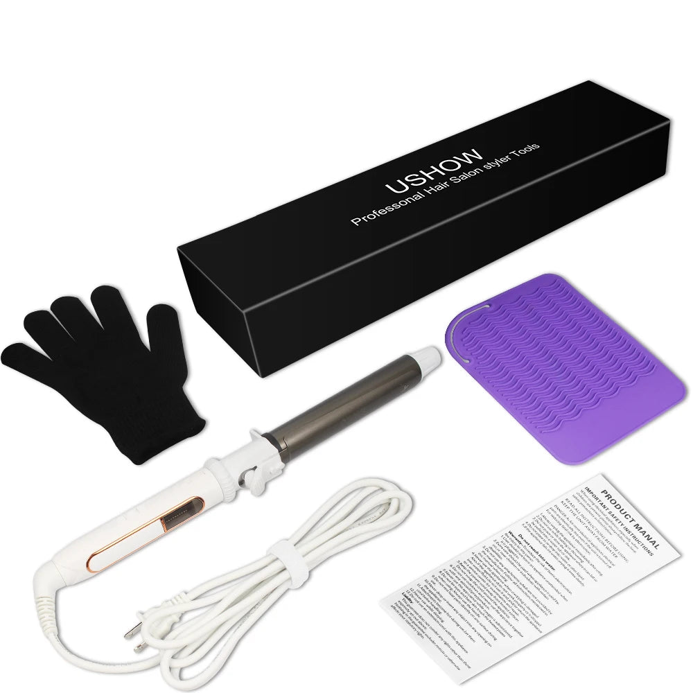 Ushow Curling Iron with Tourmaline Ceramic Technology and Digital Controls with Heat Resistant Silicone Mat (Copy)