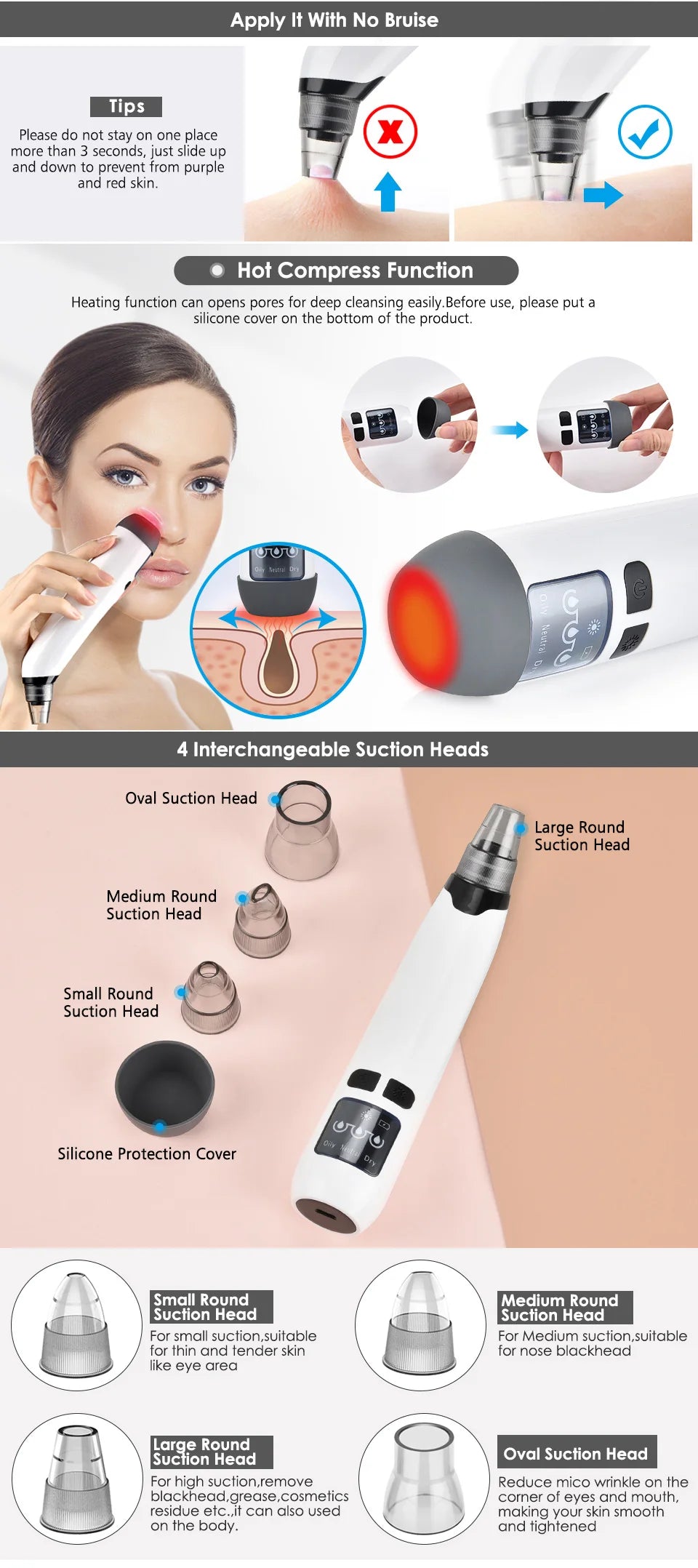 Blackhead Remover Nose T Zone Pore Vacuum Acne Pimple Removal Vacuum Suction Tool Facial Diamond Dermabrasion Machine Face Clean