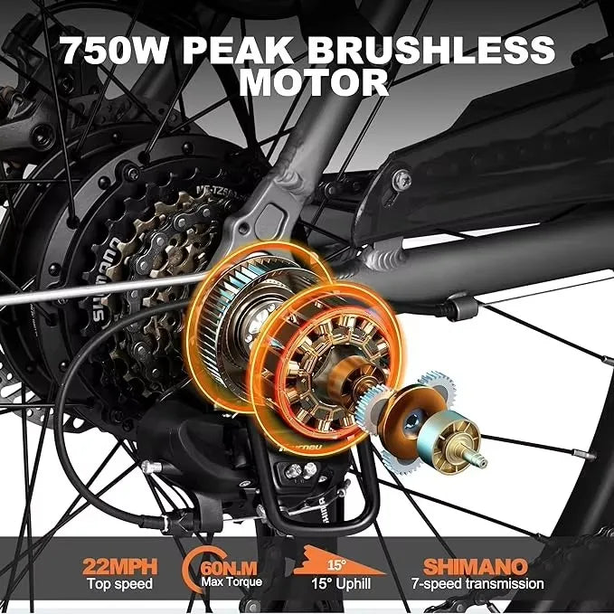 New 26 inch Step Thru Electric Bicycle, Peak 750W Brushless Motor Cityrun Ebike, with 7 Speed, Up to 50 thousand, e-bikes