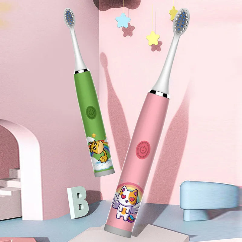 USB Sonic Children Electric Toothbrush Rechargeable Colorful Cartoon Brush Kids Automatic IPX7 Waterproof With Replacement Head