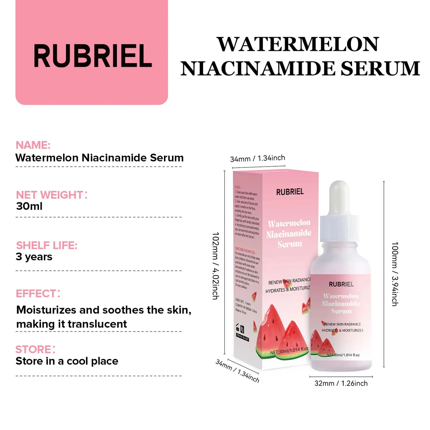 Watermelon Niacinamide Serum Facial Glow Serum Makeup Primer Hydrating Essence Lightweight Moisturizing Facial Serum