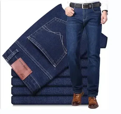 Fashion European American Style Stretch Men Jeans Luxury Men's Denim Pants Slim Straight Deep Blue Gentleman Size 28-38 Slacks