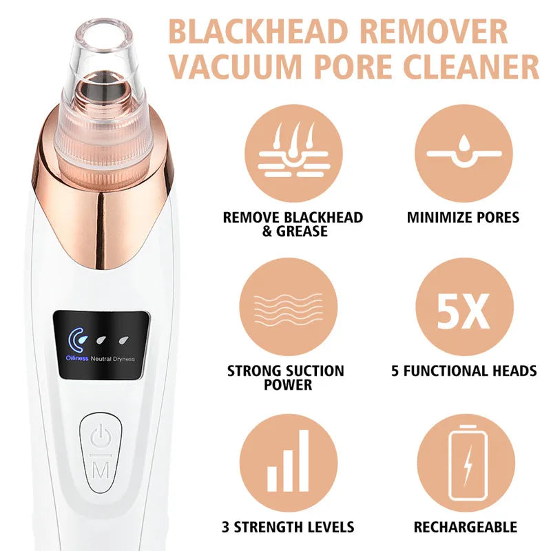 Blackhead Remover Nose T Zone Pore Vacuum Acne Pimple Removal Vacuum Suction Tool Facial Diamond Dermabrasion Machine Face Clean