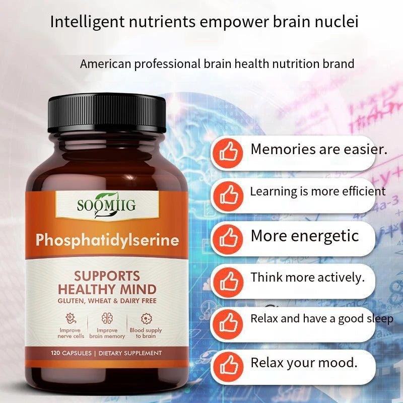 Phosphatidylserine 120 mg, Brain Supplement, Supports Healthy Thinking, Synaptic Growth, Memory, Creativity, 120 Capsules