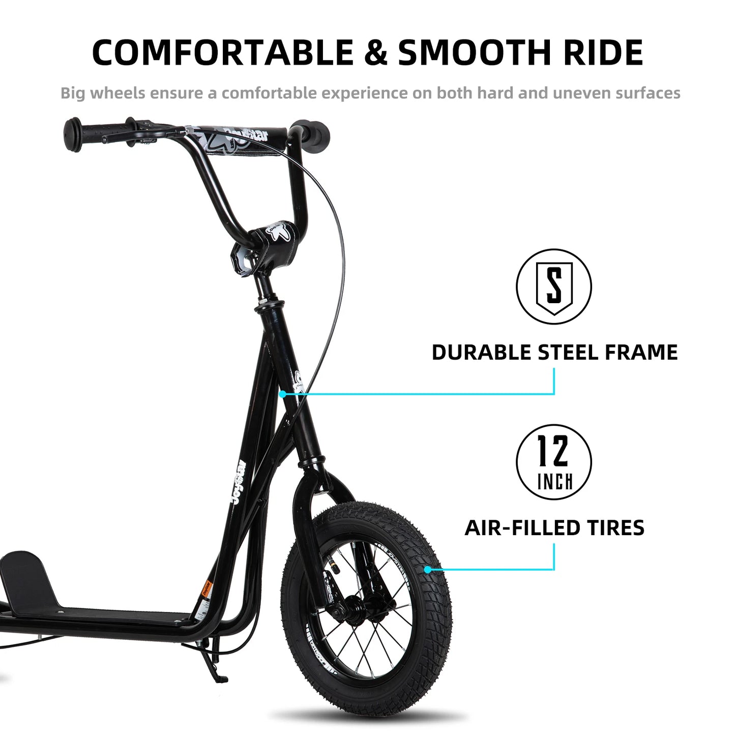 JOYSTAR Kick Scooter for Ages 5-9 Years Old Kids with 12 Inch Front and Rear Wheel, Rear V-Brake and Adjustable Handlebar