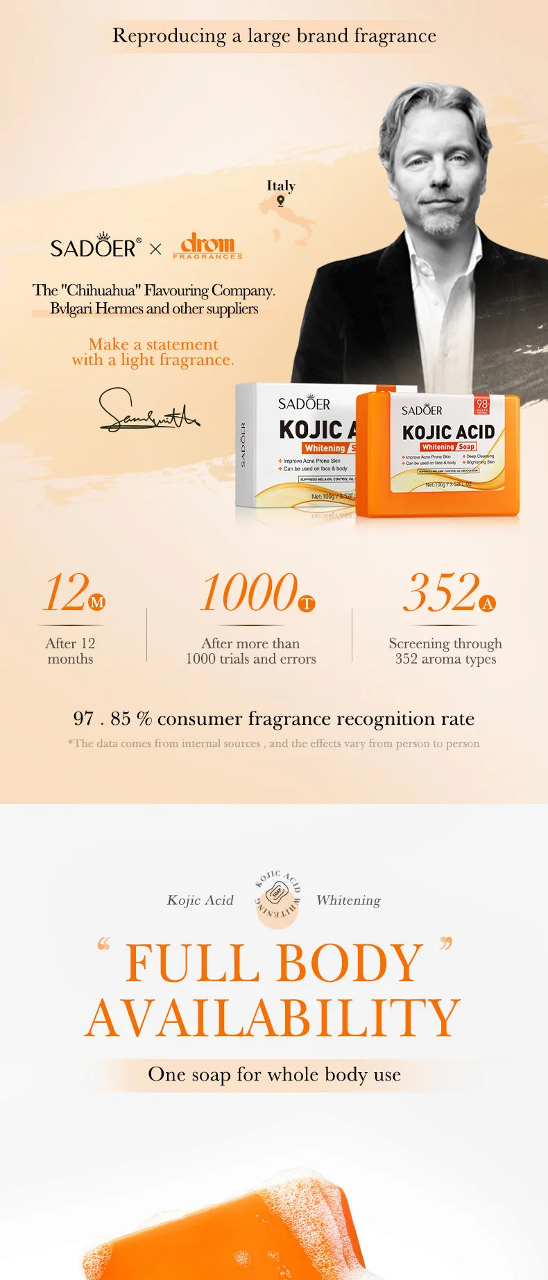 SADOER Kojic Acid Facial Soap Face Wash Foam Facial Cleanser Moisturizing Hydrating Oil Control Body Bathing Handmade Soap