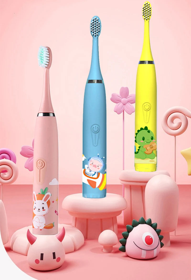 USB Sonic Children Electric Toothbrush Rechargeable Colorful Cartoon Brush Kids Automatic IPX7 Waterproof With Replacement Head