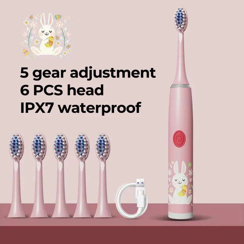 USB Sonic Children Electric Toothbrush Rechargeable Colorful Cartoon Brush Kids Automatic IPX7 Waterproof With Replacement Head