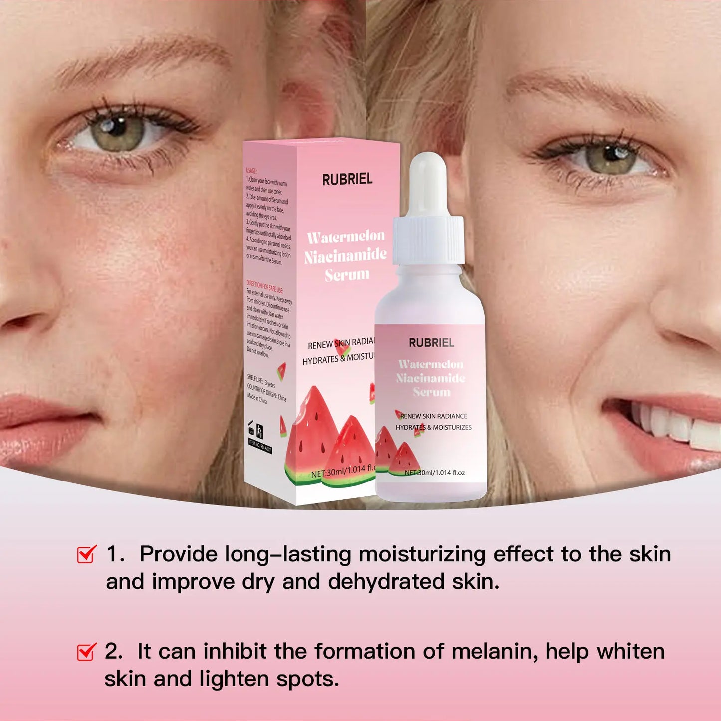 Watermelon Niacinamide Serum Facial Glow Serum Makeup Primer Hydrating Essence Lightweight Moisturizing Facial Serum