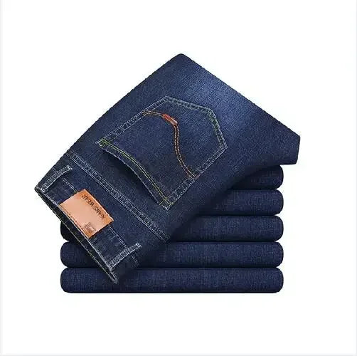 Fashion European American Style Stretch Men Jeans Luxury Men's Denim Pants Slim Straight Deep Blue Gentleman Size 28-38 Slacks