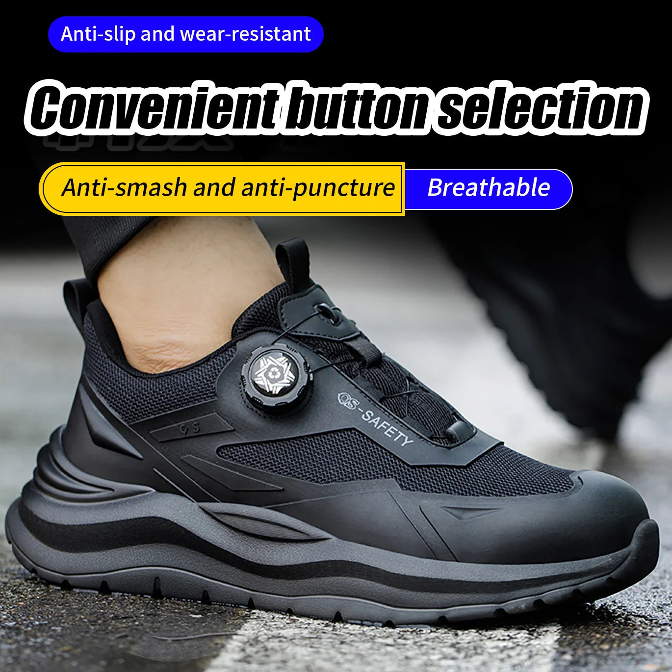 New breathable button labor insurance shoes steel head anti-smash anti-puncture safety shoes button technology lace-free