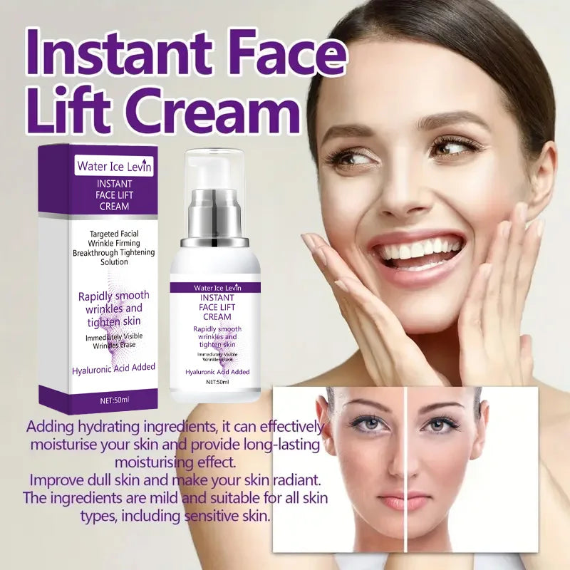 Instant face lift cream with hyaluronic acid for wrinkles. Firming solution.