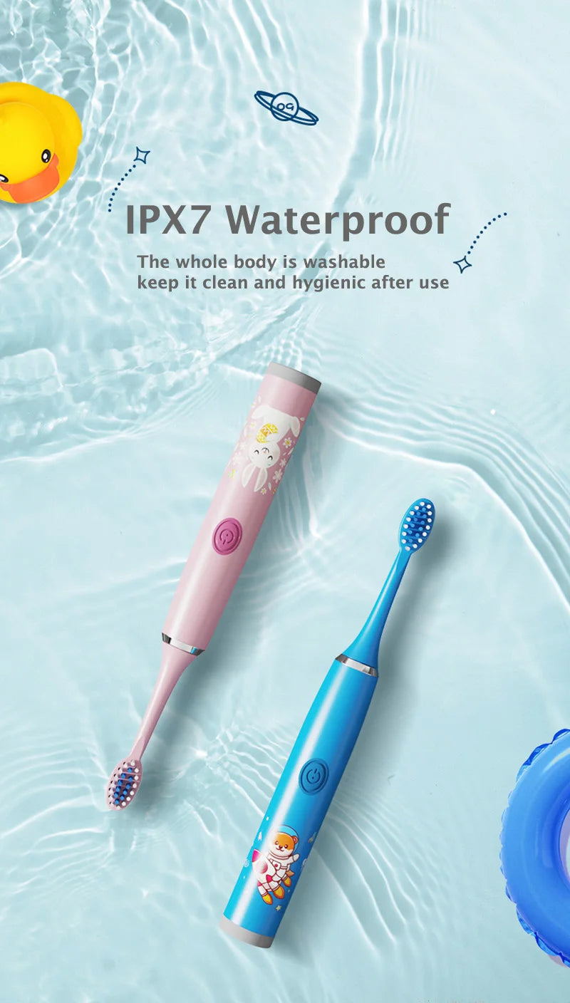 USB Sonic Children Electric Toothbrush Rechargeable Colorful Cartoon Brush Kids Automatic IPX7 Waterproof With Replacement Head