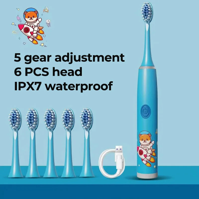 USB Sonic Children Electric Toothbrush Rechargeable Colorful Cartoon Brush Kids Automatic IPX7 Waterproof With Replacement Head