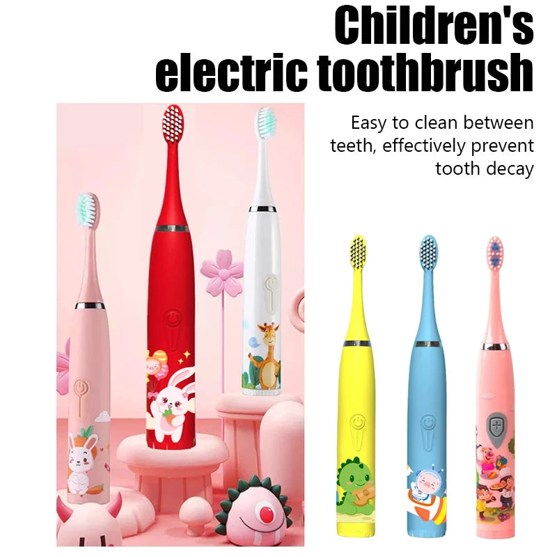 USB Sonic Children Electric Toothbrush Rechargeable Colorful Cartoon Brush Kids Automatic IPX7 Waterproof With Replacement Head