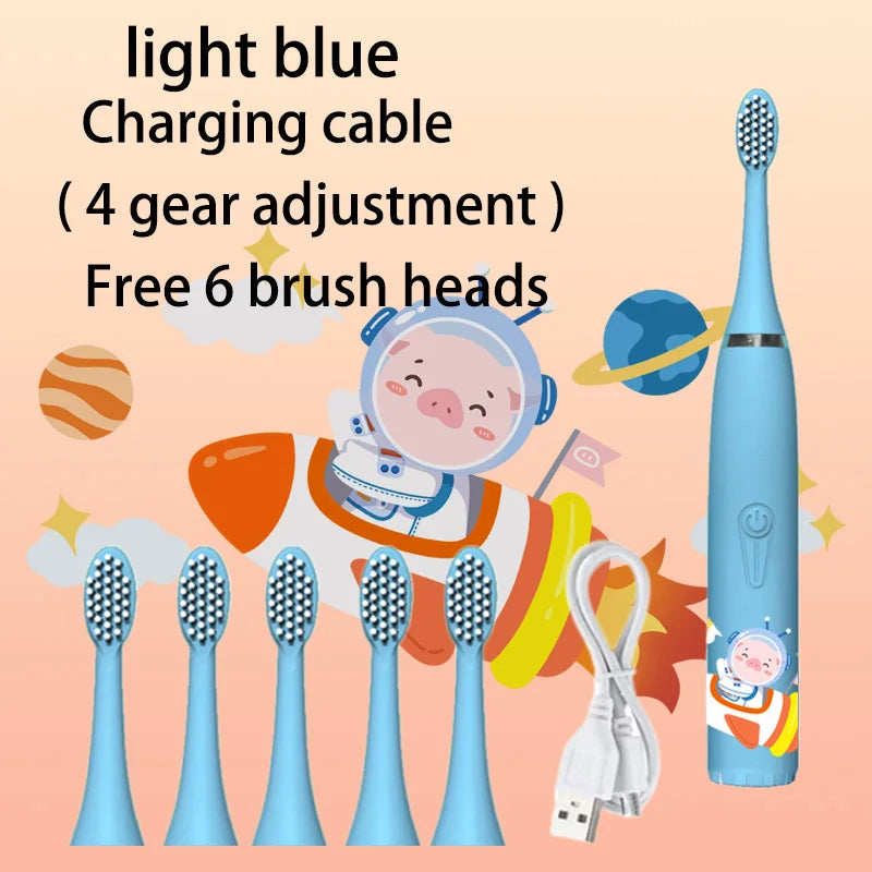 USB Sonic Children Electric Toothbrush Rechargeable Colorful Cartoon Brush Kids Automatic IPX7 Waterproof With Replacement Head