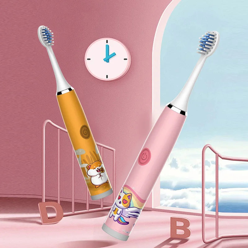 USB Sonic Children Electric Toothbrush Rechargeable Colorful Cartoon Brush Kids Automatic IPX7 Waterproof With Replacement Head