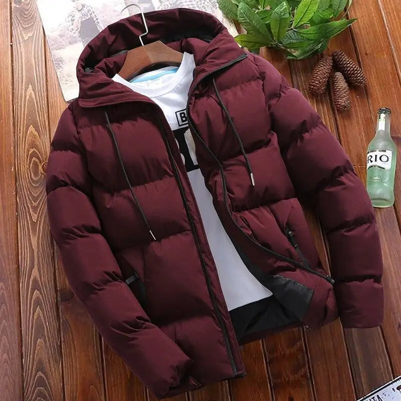 Winter Warm Thick Men Jacket Casual Parkas Hoodies Cotton Solid Color Zipper Warm Korean Style Fitness Fashion Men's Coat