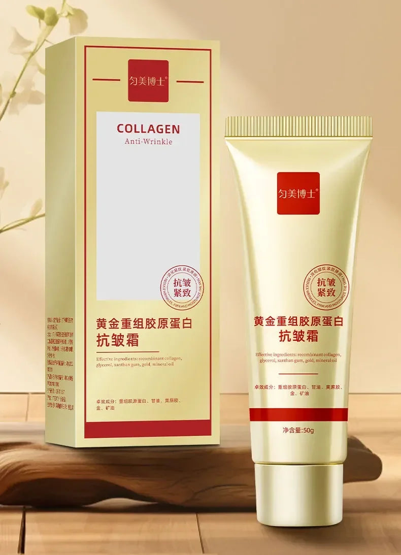 2 Pcs Gold Recombinant Collagen Anti Wrinkle Cream Moisturizes Reduces Fine Lines Softens Skin Face Cream