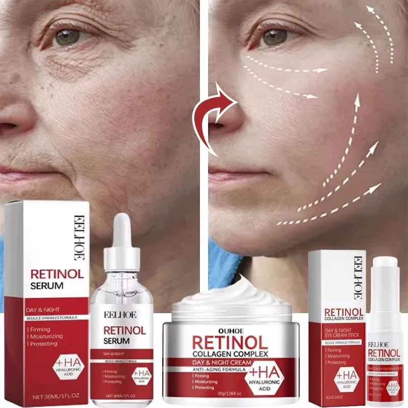 Retinol Wrinkle Remover Face Set Instant Firming Lifting Anti-Aging Serum Fade Fine Lines Whitening Korean Skin Care Products