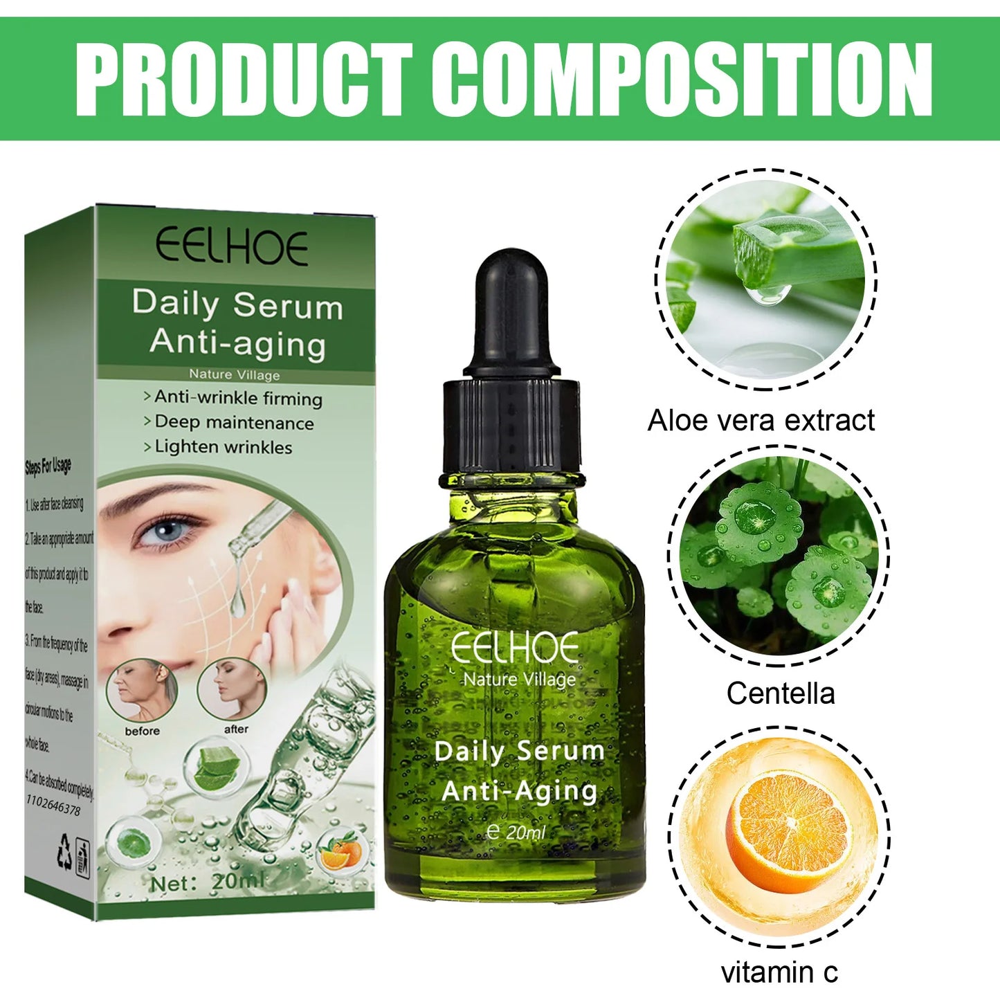 EELHOE Daily Serum Anti-Aging Essence,Lift And Tighten The Skin, Suitable For Sensitive , Care Products