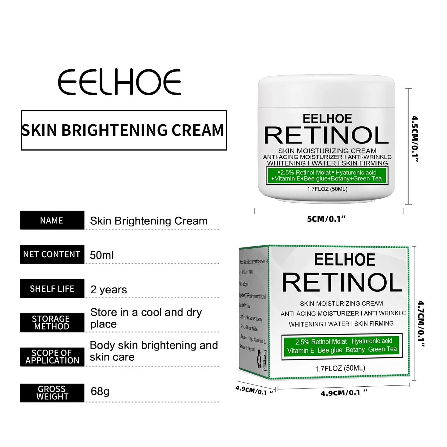 Retinol Whitening Cream for Private Part Brighten Dark Skin Permanent Bleaching Lotion for The Whole Body Underarm Knee Buttocks