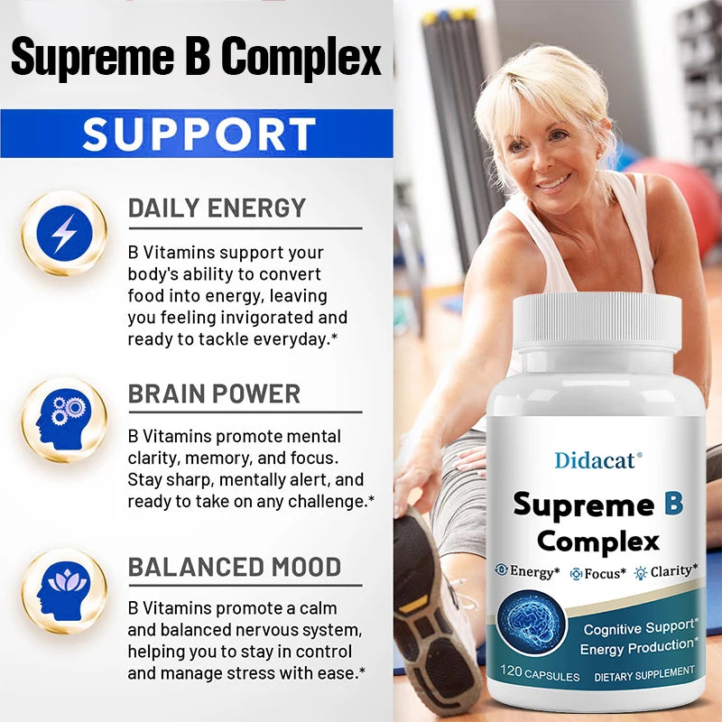 Organic Vitamin B Complex Capsules - Relieve Stress, Support Better Mood, and Improve Mental Clarity, Memory and Concentration