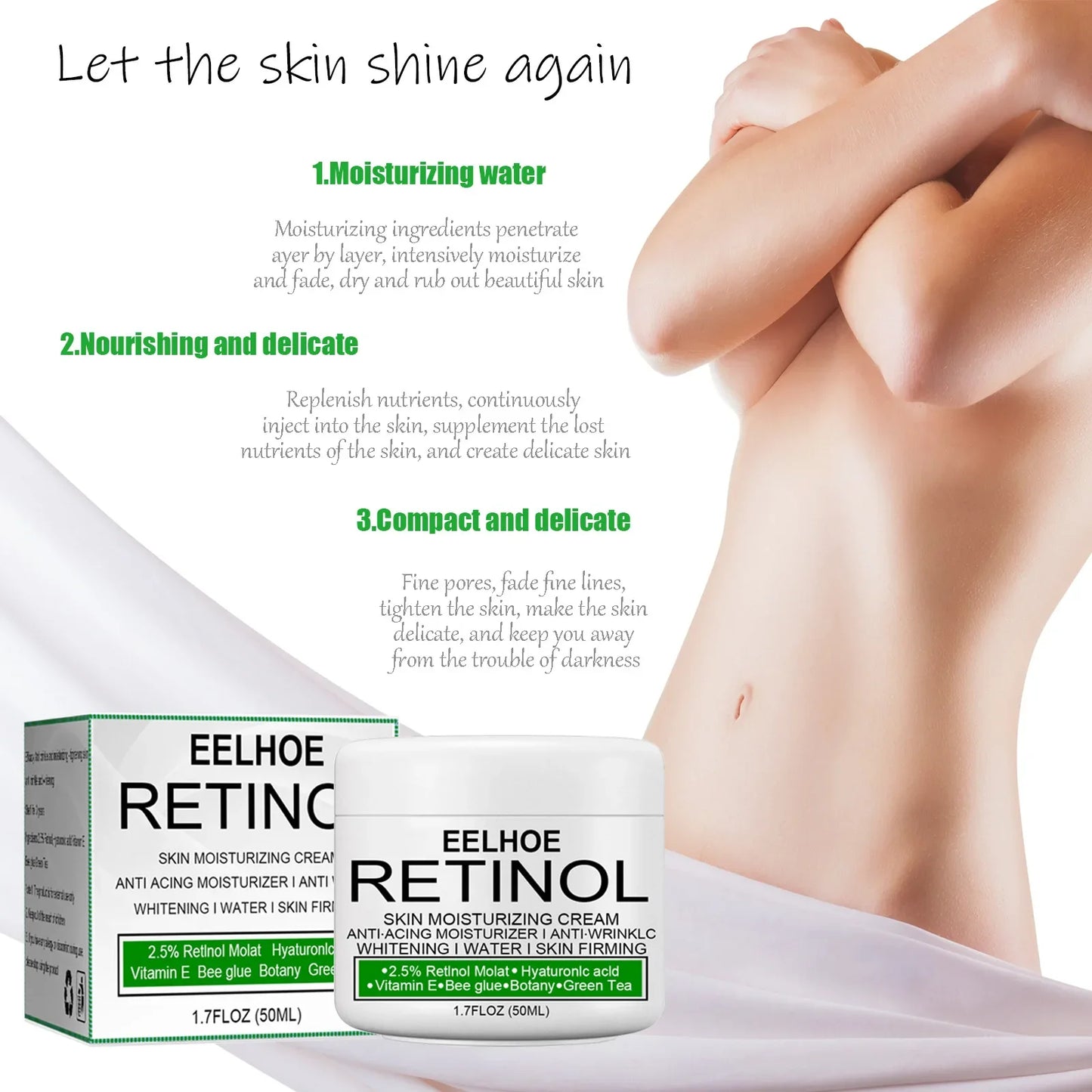 Retinol Whitening Cream for Private Part Brighten Dark Skin Permanent Bleaching Lotion for The Whole Body Underarm Knee Buttocks