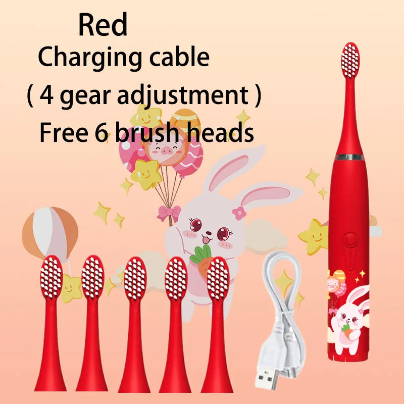 USB Sonic Children Electric Toothbrush Rechargeable Colorful Cartoon Brush Kids Automatic IPX7 Waterproof With Replacement Head