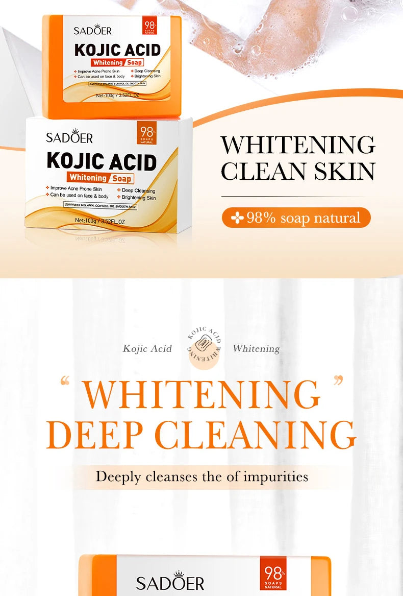 SADOER Kojic Acid Facial Soap Face Wash Foam Facial Cleanser Moisturizing Hydrating Oil Control Body Bathing Handmade Soap