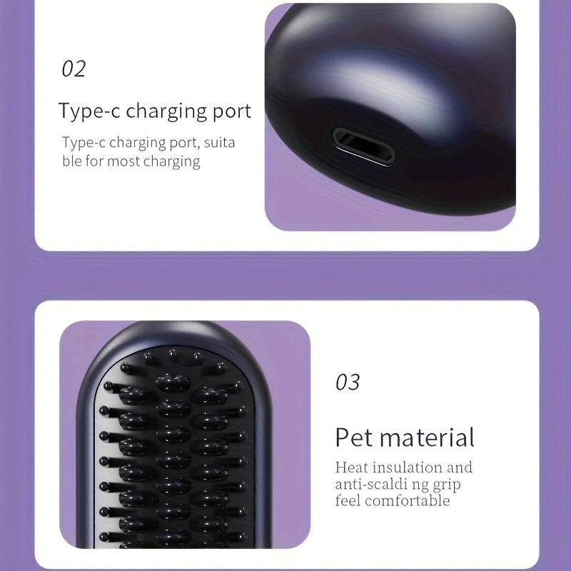 1PC wireless straight hair comb 4-speed temperature setting negative ion technology USB charging is convenient and portable.