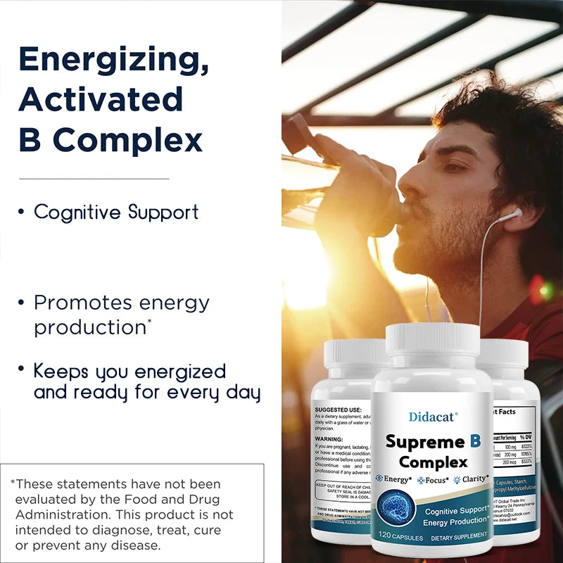 Organic Vitamin B Complex Capsules - Relieve Stress, Support Better Mood, and Improve Mental Clarity, Memory and Concentration