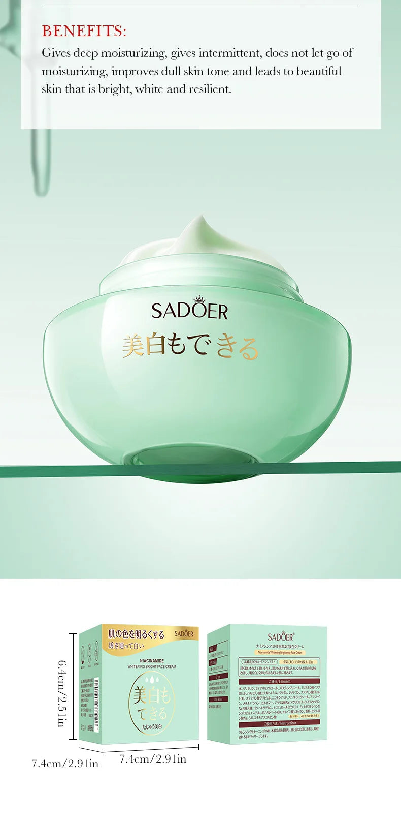 SADOER Nicotinamide Face Cream for Faical Moisturizing Brightening Nourishing Hydrating Firming Facial Creams Face Skin Care