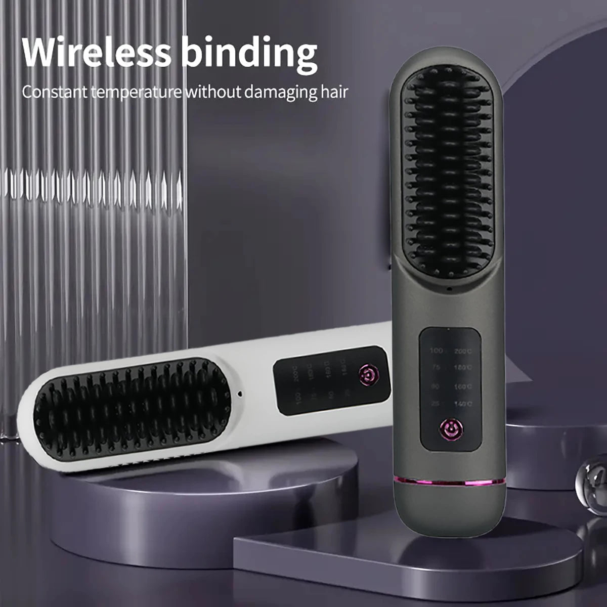 1PC wireless straight hair comb 4-speed temperature setting negative ion technology USB charging is convenient and portable.