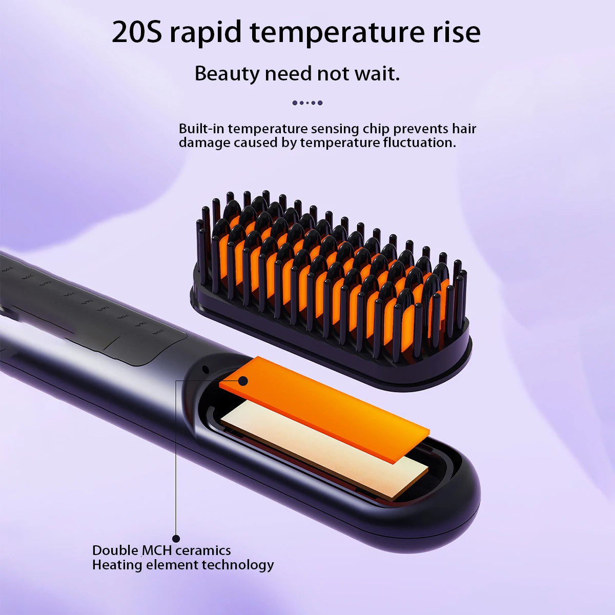 1PC wireless straight hair comb 4-speed temperature setting negative ion technology USB charging is convenient and portable.