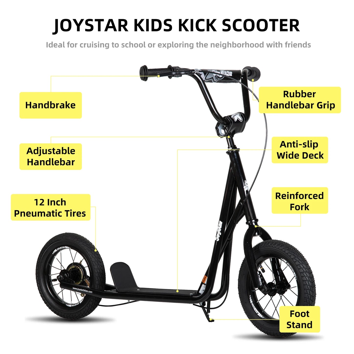 JOYSTAR Kick Scooter for Ages 5-9 Years Old Kids with 12 Inch Front and Rear Wheel, Rear V-Brake and Adjustable Handlebar