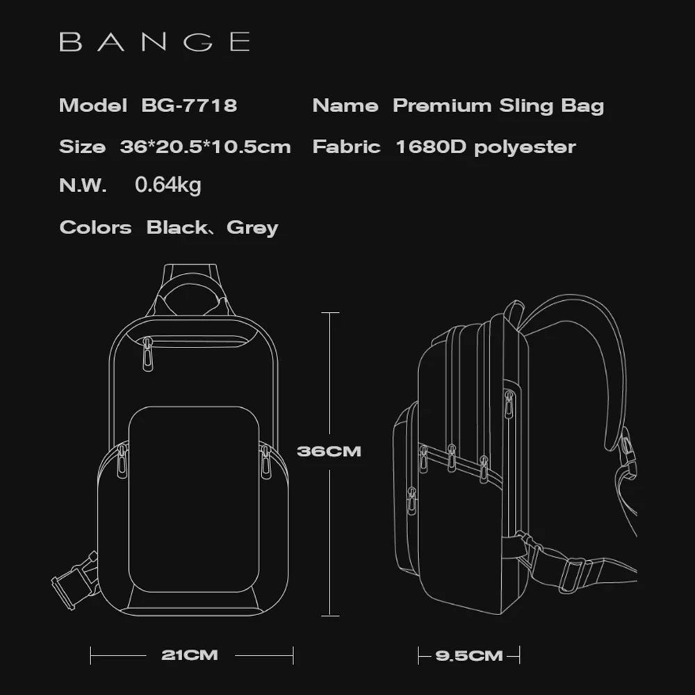 BANGE 2024 New Arrival Multifunction Crossbody Bag for Men Shoulder Messenger Bags Waterproof Men Sling Bags with Big Capacity