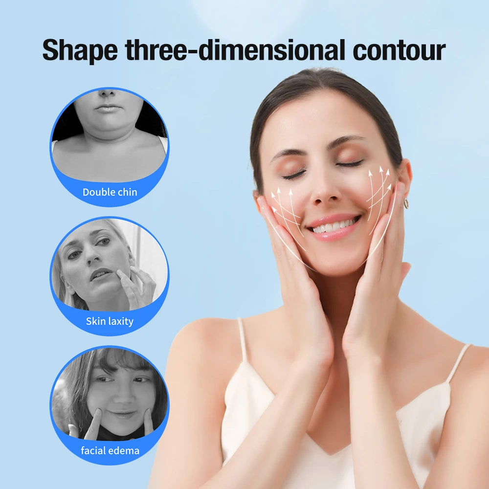 EMS V Face Lifting Instrument Double Chin Reducer Facial Lifting Massage Anti Wrinkle Vibrate Massage Hot Compress Beauty Device