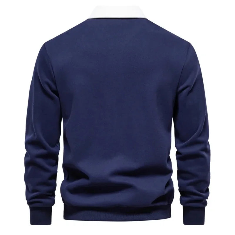 Men's Embroidered Pure Cotton Lapel Sweatshirt for Autumn and Winter, New Fashionable and Casual Warm Polo Shirt Jacket