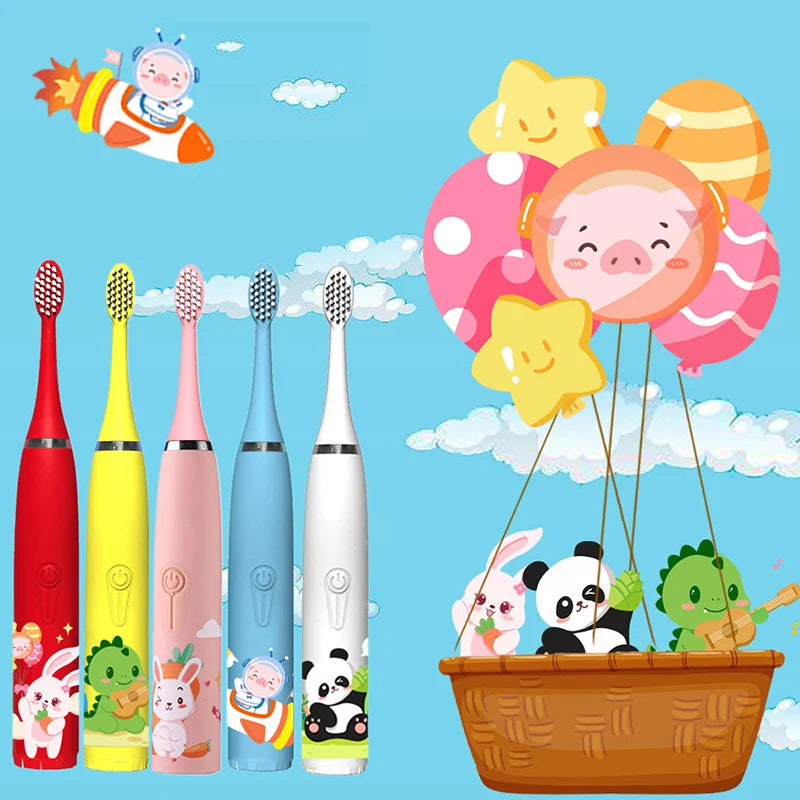 USB Sonic Children Electric Toothbrush Rechargeable Colorful Cartoon Brush Kids Automatic IPX7 Waterproof With Replacement Head