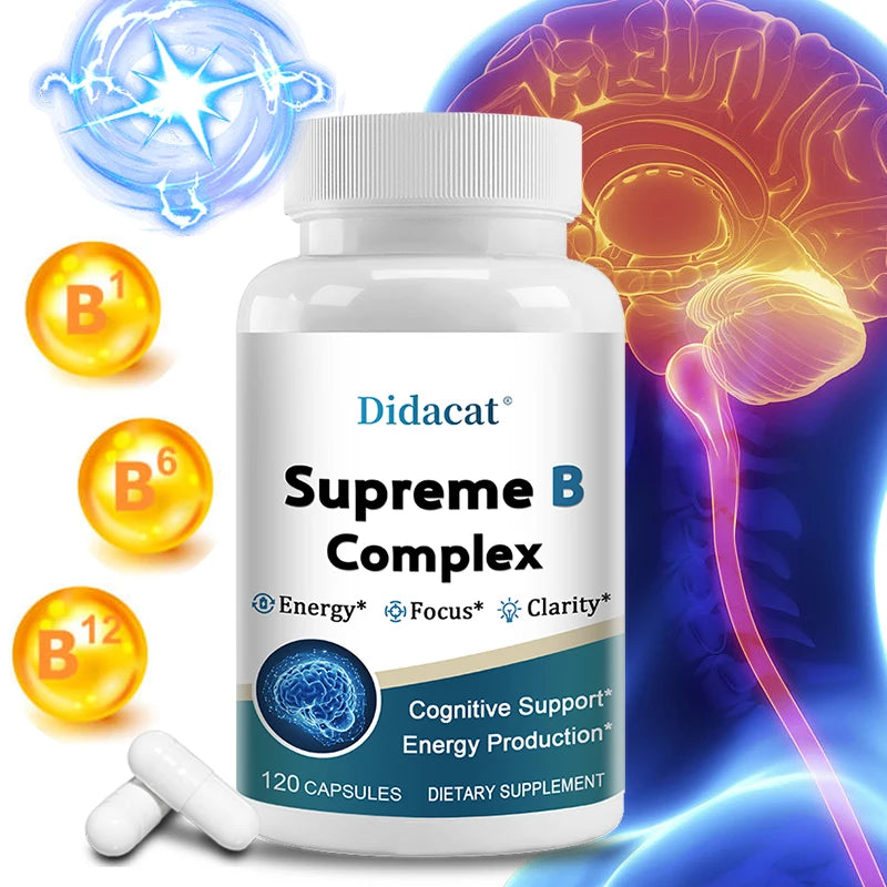 Organic Vitamin B Complex Capsules - Relieve Stress, Support Better Mood, and Improve Mental Clarity, Memory and Concentration