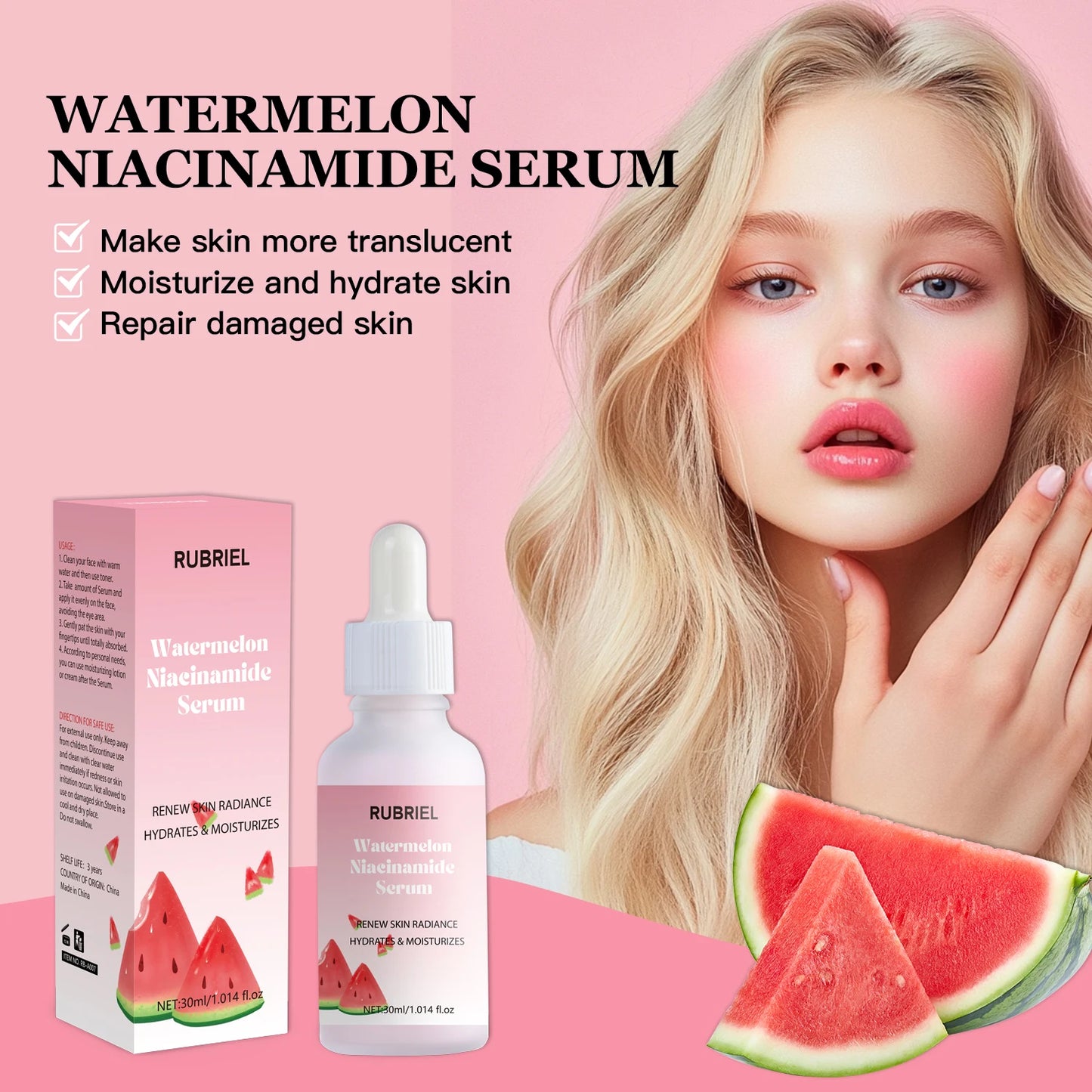 Watermelon Niacinamide Serum Facial Glow Serum Makeup Primer Hydrating Essence Lightweight Moisturizing Facial Serum