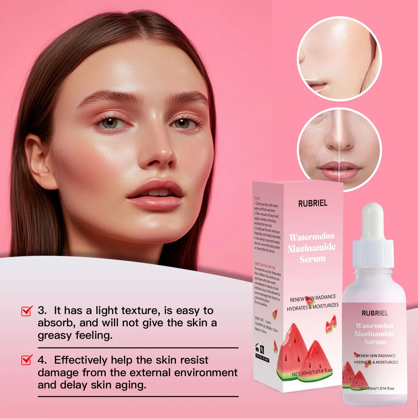 Watermelon Niacinamide Serum Facial Glow Serum Makeup Primer Hydrating Essence Lightweight Moisturizing Facial Serum