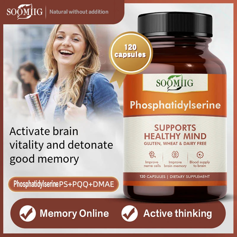 Phosphatidylserine 120 mg, Brain Supplement, Supports Healthy Thinking, Synaptic Growth, Memory, Creativity, 120 Capsules