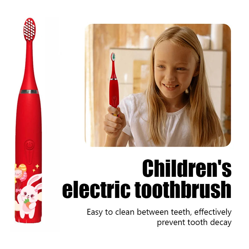 USB Sonic Children Electric Toothbrush Rechargeable Colorful Cartoon Brush Kids Automatic IPX7 Waterproof With Replacement Head