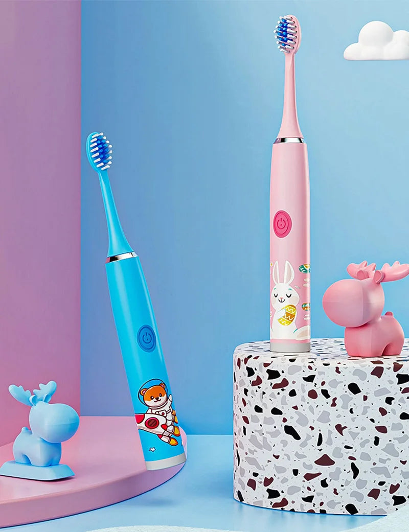 USB Sonic Children Electric Toothbrush Rechargeable Colorful Cartoon Brush Kids Automatic IPX7 Waterproof With Replacement Head