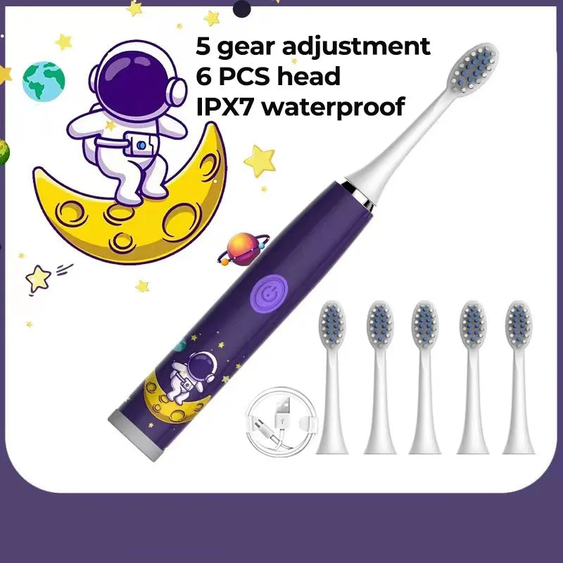 USB Sonic Children Electric Toothbrush Rechargeable Colorful Cartoon Brush Kids Automatic IPX7 Waterproof With Replacement Head