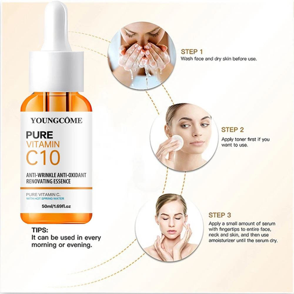 Vitamin C Facial Essence Hyaluronic Acid Dark Skin Brighten Serum Fade Fine Lines Moisturizing Repair Dull Serum Face Skin Care